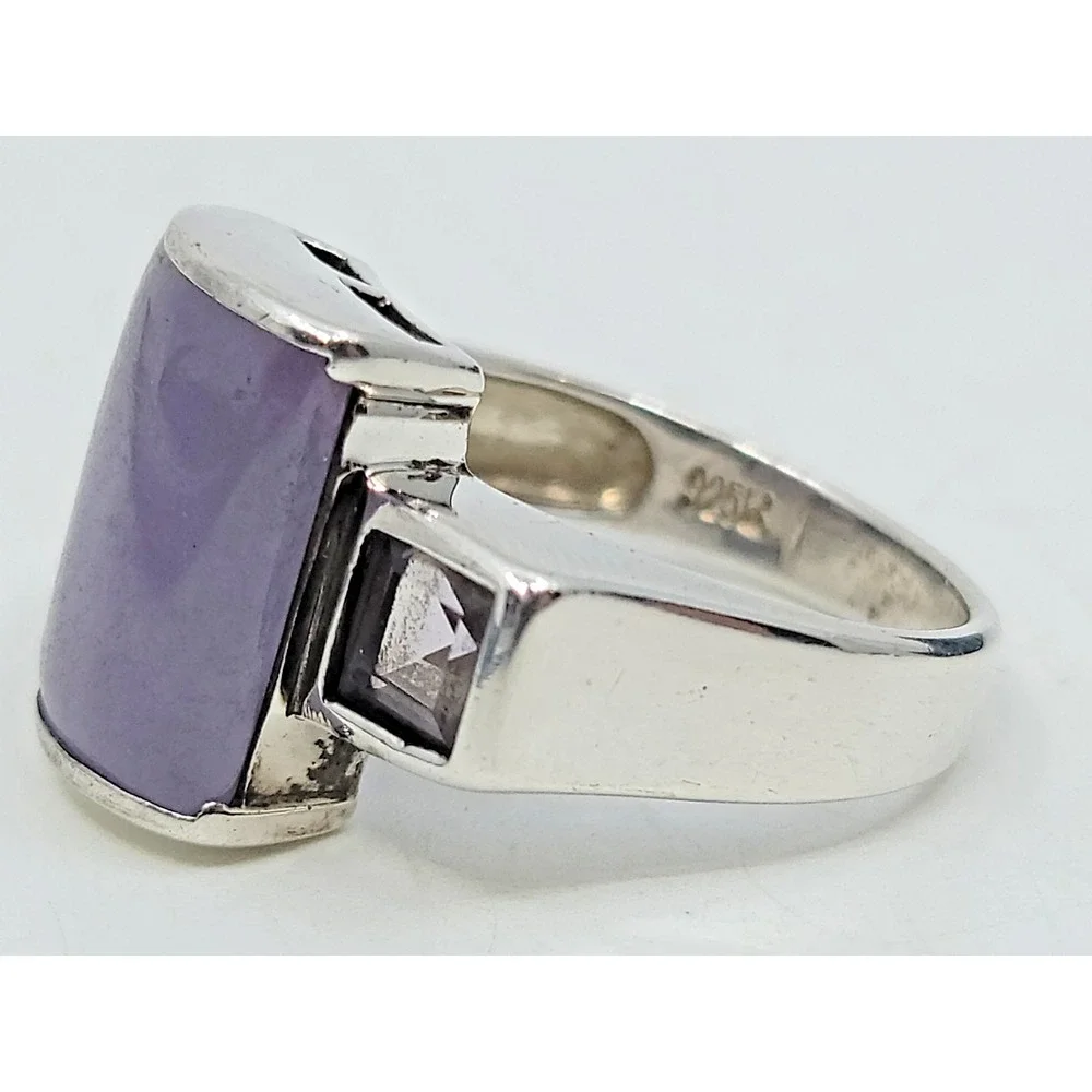 Sterling Silver Amethyst Quartz Accent Three Gemstone Women's Ring‎ Size 8